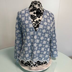Zara Blue and White Lace Blouse